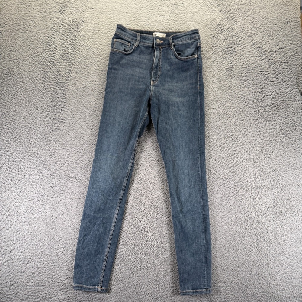 Zara Jeans Womens 8 Blue Cotton Denim Skinny Leg Workwear Travel Faded Ankle
